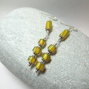 Yellow Cane glass dangle earrings